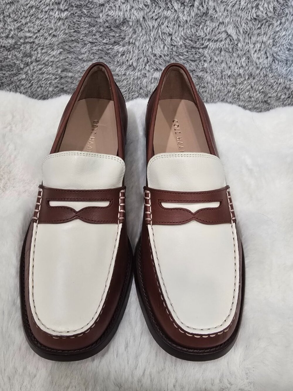 Cole Haan Lana Lux Penny Loafers Dark Cuoio Box Leather/Ivory Leather Size 8 - Picture 9 of 10
